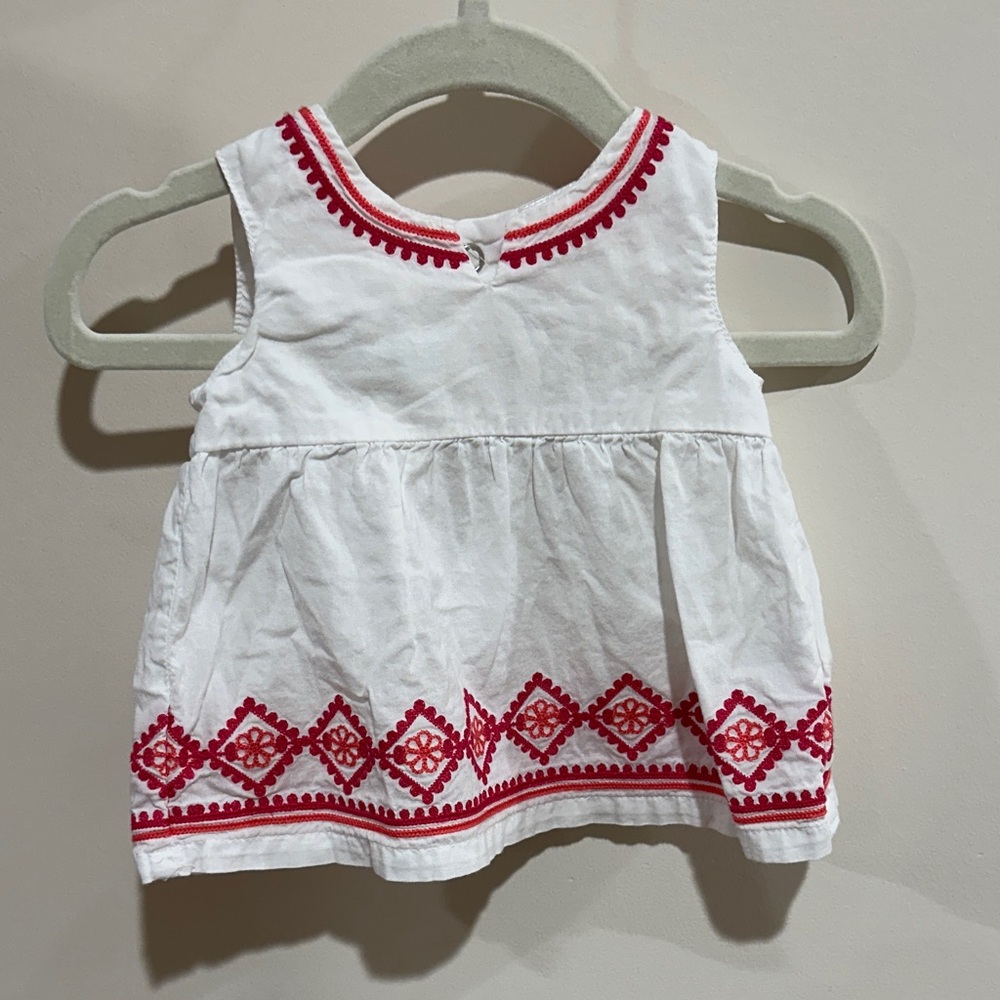 White Sleeveless Dress with Pink and Orange Embroidery